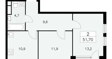 Apartamento 2 habitaciones en Moscú, Rusia
