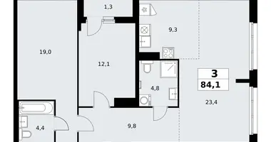 3 room apartment in Kommunarka, Russia
