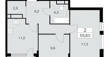 Apartamento 2 habitaciones en Moscú, Rusia