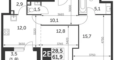 2 room apartment in Moscow, Russia