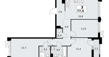 3 room apartment in Troitsk, Russia
