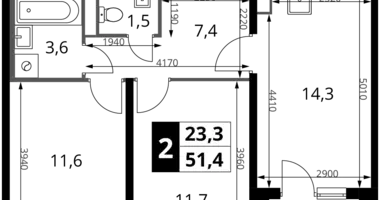 2 room apartment in Sapronovo, Russia