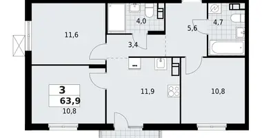 3 room apartment in Krasnoye Selo, Russia