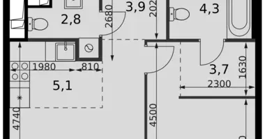 Apartamento 2 habitaciones en Moscú, Rusia