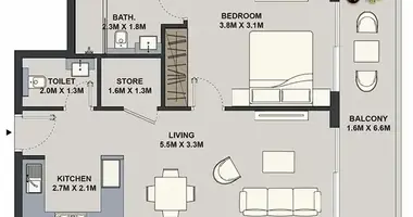 Apartamento 1 habitacion en Dubái, Emiratos Árabes Unidos