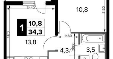 Квартира 1 комната в Сапроново, Россия