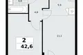 2 room apartment 43 m² Kommunarka, Russia