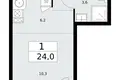 Mieszkanie 1 pokój 24 m² Kommunarka, Rosja