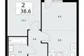 2 room apartment 39 m² Kommunarka, Russia