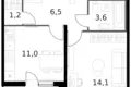 Квартира 1 комната 38 м² Москва, Россия