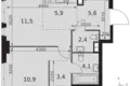 2 room apartment 44 m² Moscow, Russia
