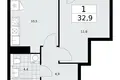 Mieszkanie 1 pokój 33 m² Kommunarka, Rosja
