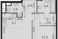 2 room apartment 45 m² Moscow, Russia