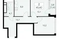 2 room apartment 45 m² Moscow, Russia