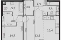 2 room apartment 55 m² Moscow, Russia