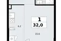 1 room apartment 32 m² Kommunarka, Russia