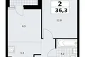 2 room apartment 36 m² Kommunarka, Russia