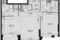 2 room apartment 60 m² Moscow, Russia