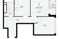 2 room apartment 45 m² Moscow, Russia