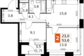 2 room apartment 54 m² Moscow, Russia