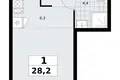 1 room apartment 28 m² Troitsk, Russia