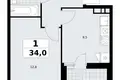1 room apartment 34 m² Kommunarka, Russia