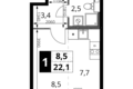 Студия 1 комната 22 м² Химки, Россия