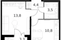 1 room apartment 34 m² Moscow, Russia