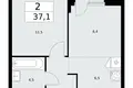 2 room apartment 37 m² Kommunarka, Russia