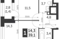 1 room apartment 39 m² Moscow, Russia
