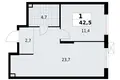 1 room apartment 43 m² Krasnoye Selo, Russia