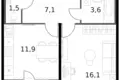 Квартира 1 комната 42 м² Москва, Россия