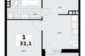 1 room apartment 32 m² Moscow, Russia