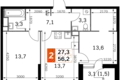 2 room apartment 54 m² Moscow, Russia