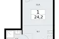 Квартира 1 комната 24 м² район Внуково, Россия