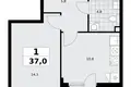 Квартира 1 комната 37 м² район Коммунарка, Россия