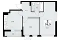 2 room apartment 52 m² Kommunarka, Russia