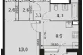 1 room apartment 36 m² Moscow, Russia