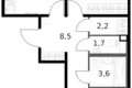 2 room apartment 60 m² Moscow, Russia