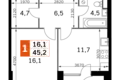 Квартира 1 комната 43 м² Москва, Россия