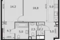 2 room apartment 57 m² Moscow, Russia