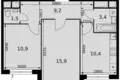 2 room apartment 51 m² Razvilka, Russia