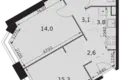 2 room apartment 44 m² Moscow, Russia