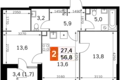 3 room apartment 55 m² Moscow, Russia