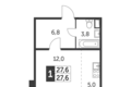Studio 1 zimmer 27 m² Leninsky District, Russland