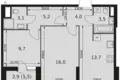 2 room apartment 57 m² Moscow, Russia