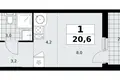 Квартира 1 комната 21 м² район Коммунарка, Россия