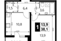 Mieszkanie 1 pokój 38 m² Lubiercy, Rosja