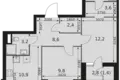 2 room apartment 57 m² Moscow, Russia