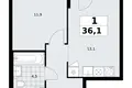 1 room apartment 36 m² Troitsk, Russia